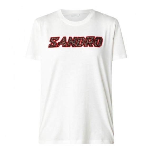 Sandro White T-Shirt with Red Logo - Picture 1 of 7
